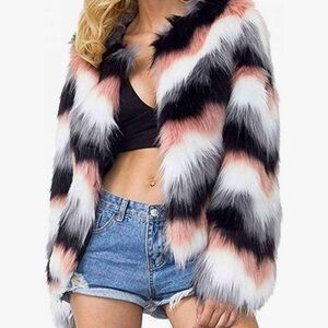 Women's Multicolor Faux Fur Jacket